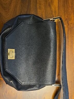 Ann Taylor Black Leather Bag with Gold Hardware